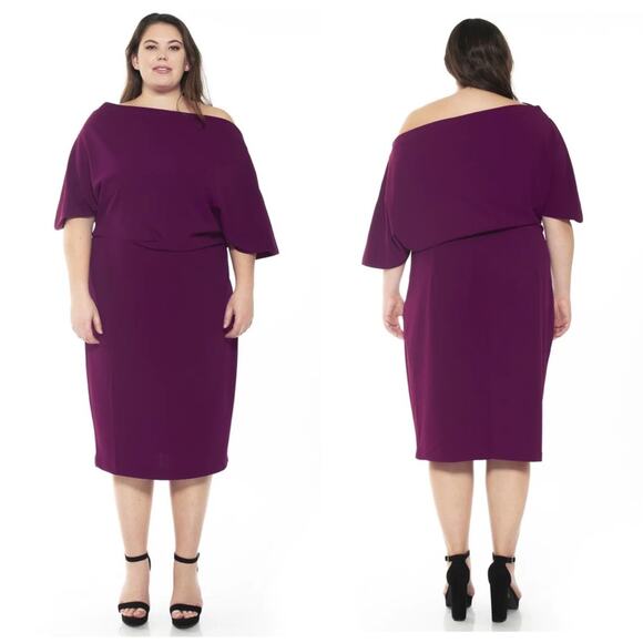 NWT Alexia Admor Olivia Plum Purple Draped One Shoulder Sheath Dress 3X - Picture 1 of 13